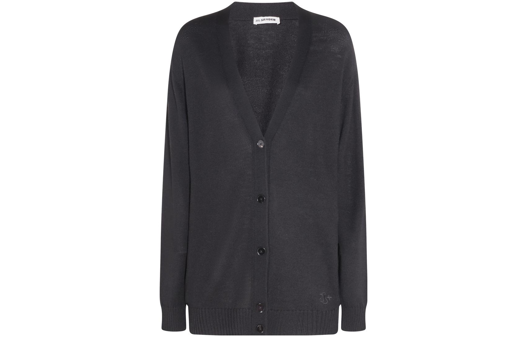 V-образный вырез Кардиган из тонкой вязки JIL SANDER, Черный — фото 2