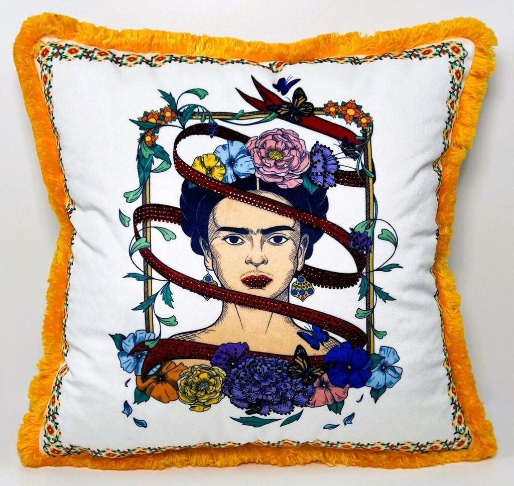 

Роскошная декоративная подушка Frida Kahlo от Casa Padrino со стразами белого/яркого/оранжевого цвета Frida Kahlo by Casa Padrino