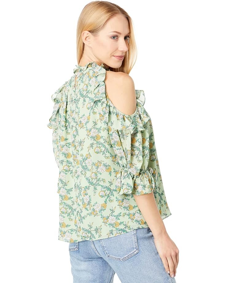 

Топ Max Studio Georgette Cold-Shoulder Ruffle Top, цвет Green/Yellow Rose Branch