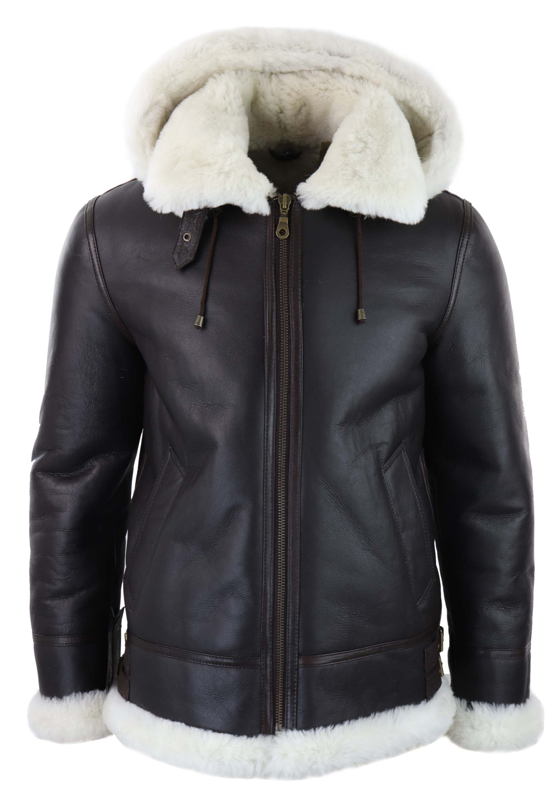 

Куртка-авиатор с капюшоном из овчины Sherling TruClothing, цвет brown cream