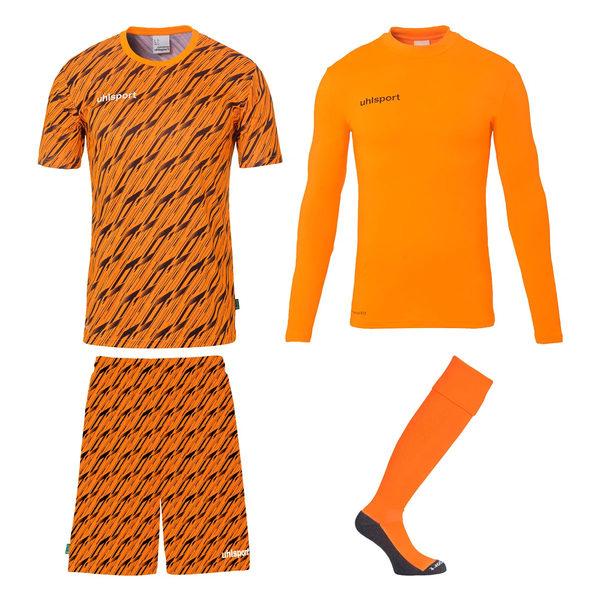 Вратарский комплект Progressive Kids Uhlsport, флуоресцентный оранжевый/черный