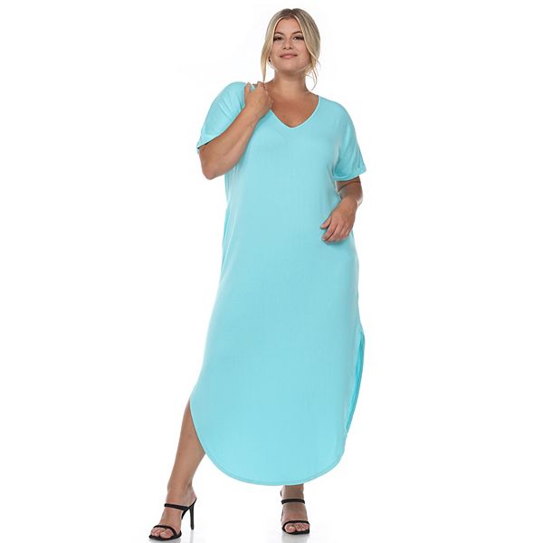 

Женское платье макси с V-образным вырезом и короткими рукавами plus size Wm Fashion, Blue