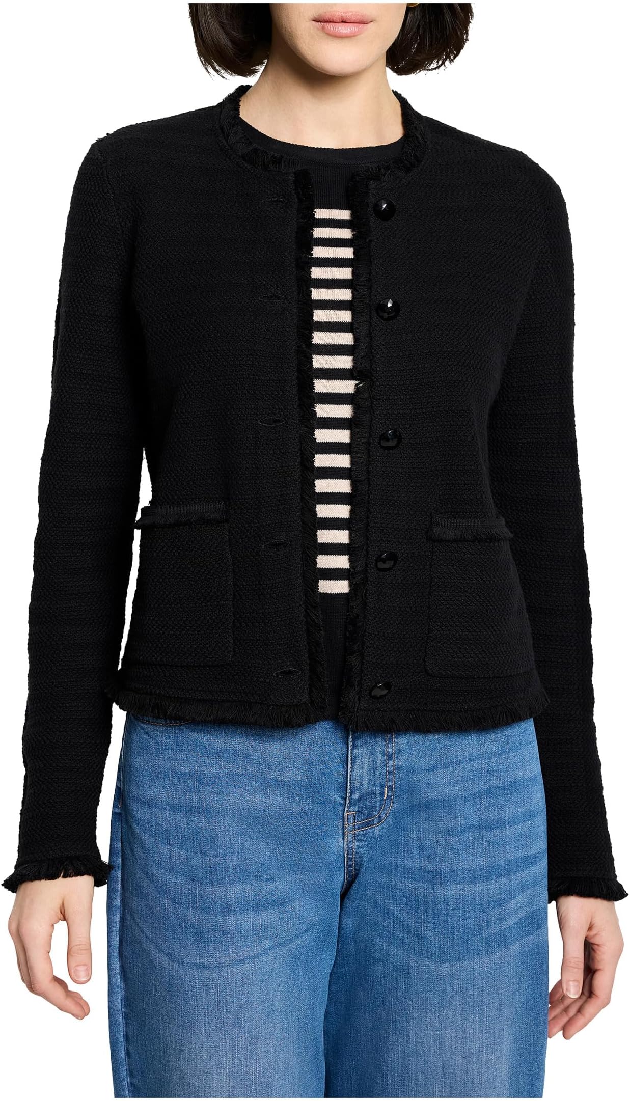 

Куртка NIC+ZOE Petite Fringe Mix Femme Knit Jacket, цвет Black Onyx