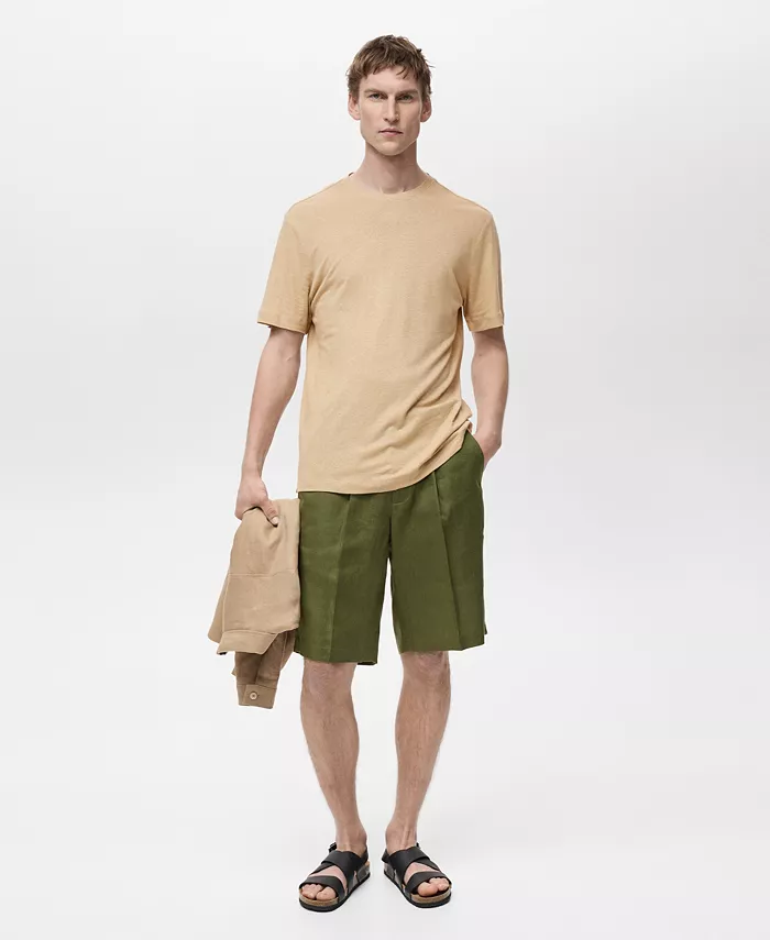 

Мужская льняная футболка Slim-Fit MANGO, коричневый/бежевый