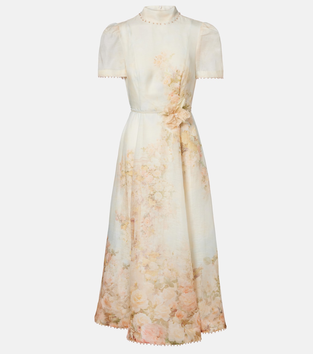 

Платье миди из льна и шелка с цветочным принтом Memento Zimmermann, Rose Arbor