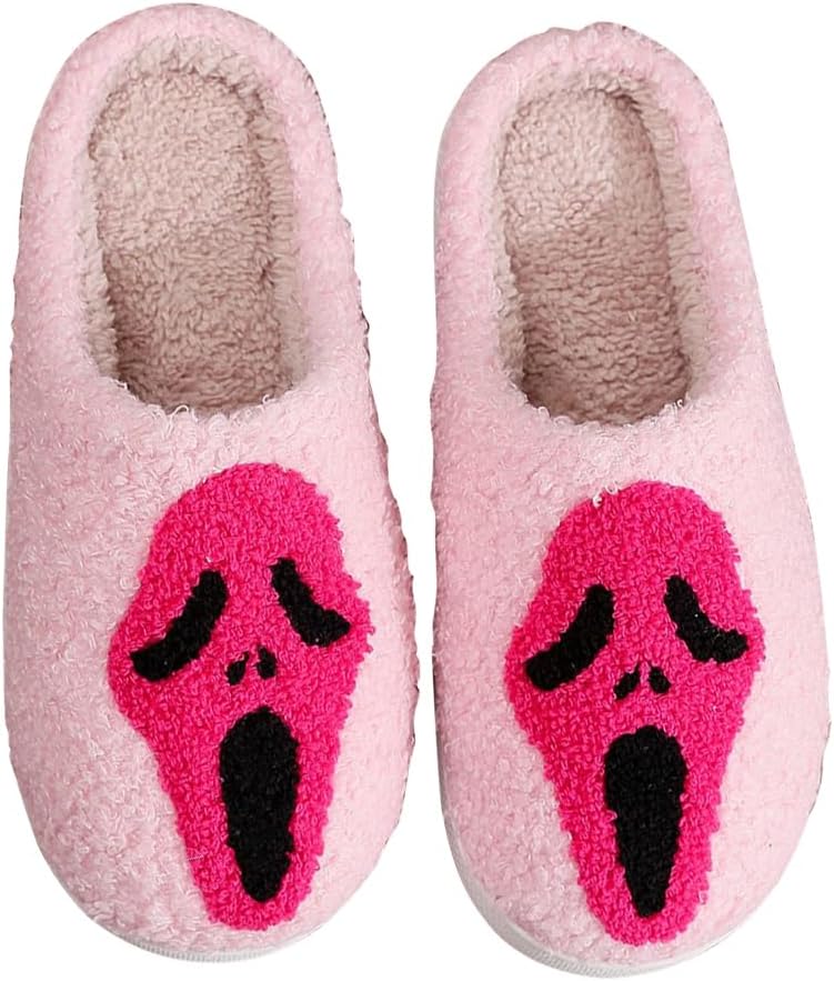 

Домашние тапочки на Хэллоуин для женщин и мужчин - уютные плюшевые домашние тапочки с нескользящей подошвой, милые изображения привидений/тыкв/летучих мышей, нескользящие, удобные для дома, для взрослых Hi-Y2Kgirls, A02