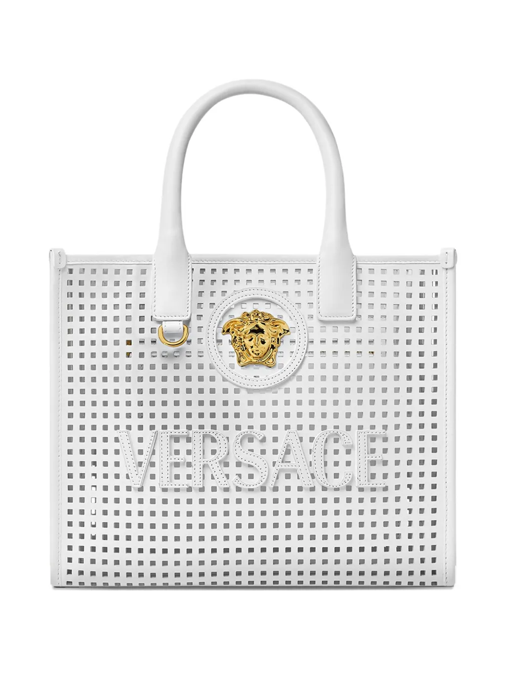 

Маленькая перфорированная сумка-тоут с изображением медузы VERSACE, белый
