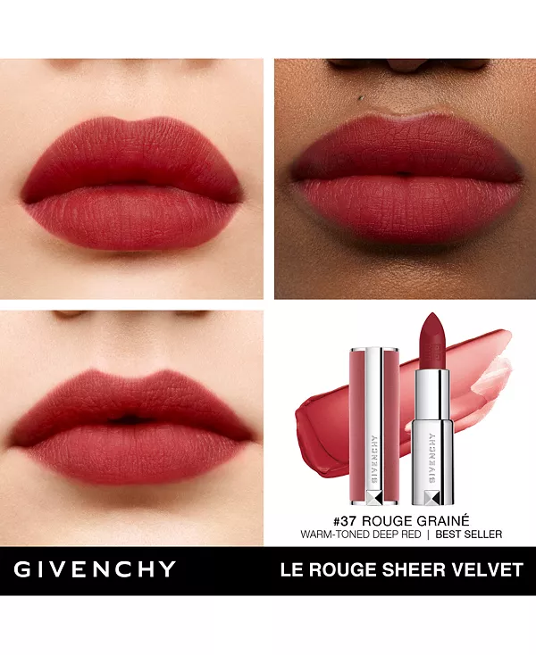 Le rouge прозрачная бархатная матовая помада Givenchy, 37 rouge grainé - best-selling vibrant, warm-toned red — фото 2