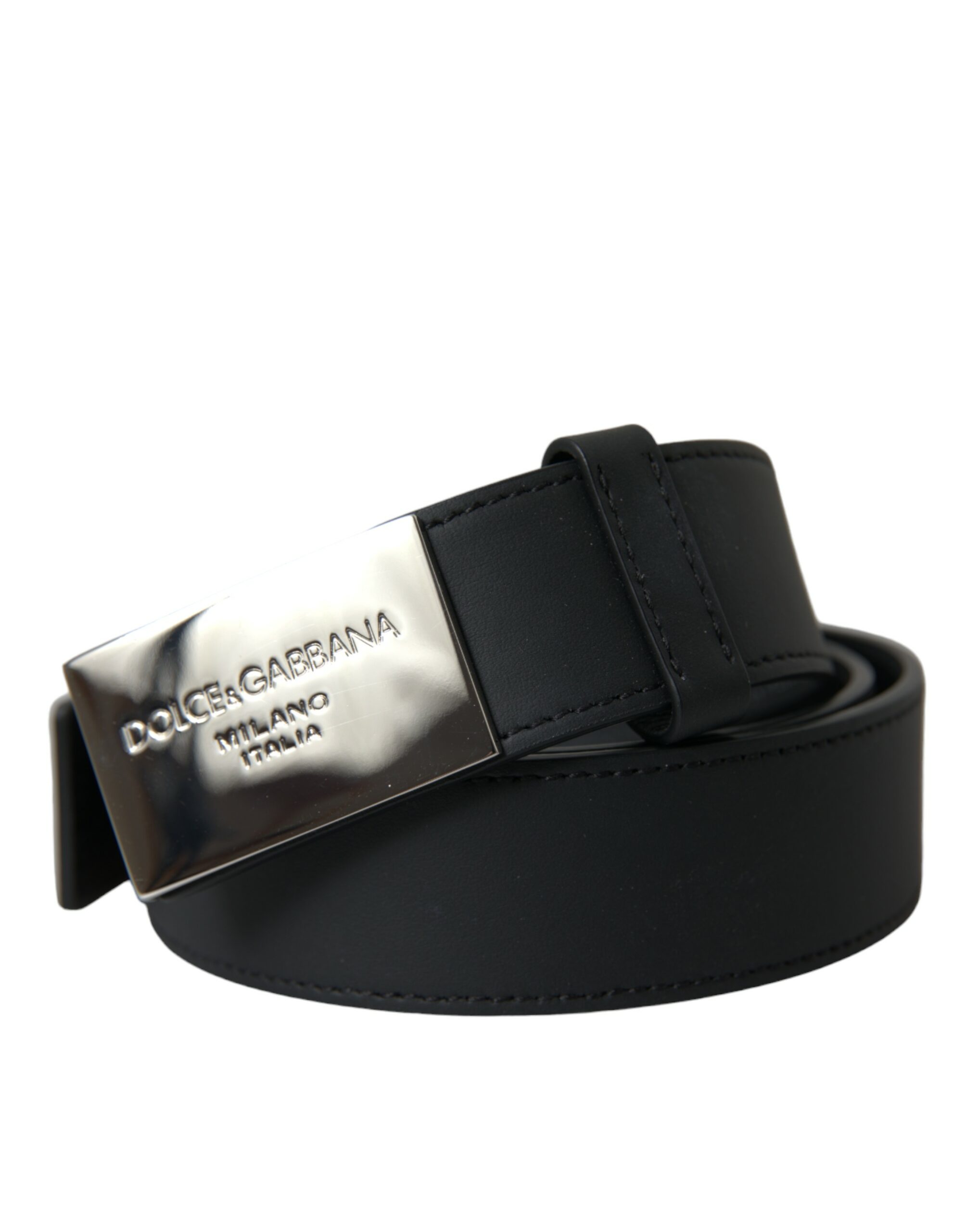 

Черный кожаный ремень с серебряным логотипом и металлической пряжкой Dolce & Gabbana