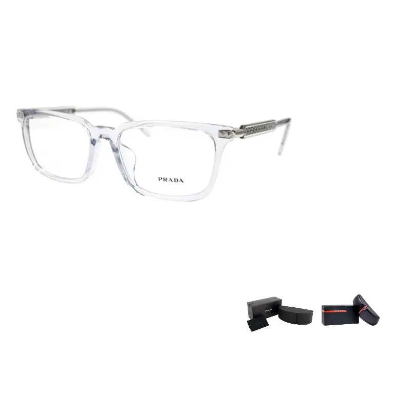 

PRADA Прямоугольная оправа для очков мужская прозрачная серая, Transparent Gray