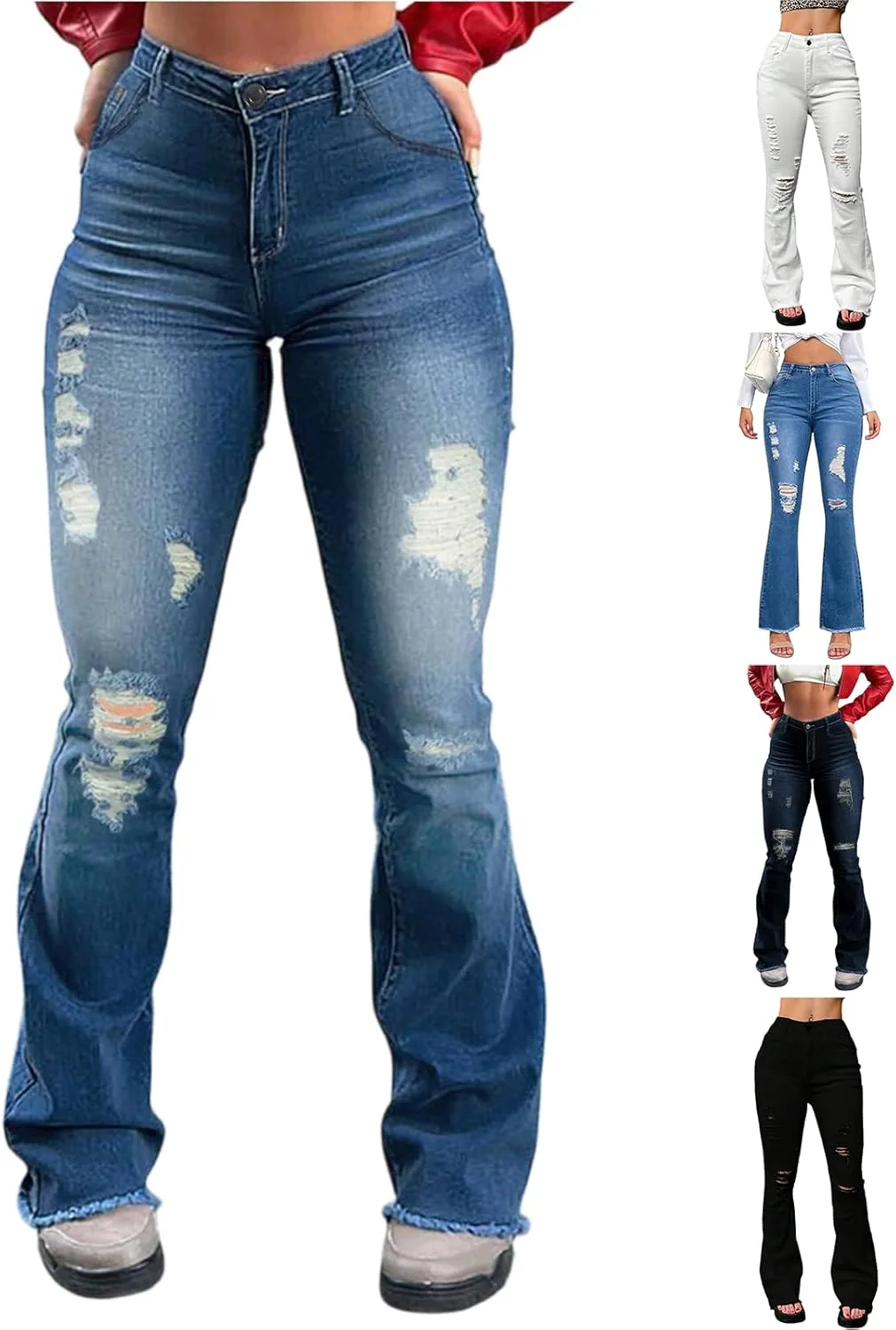 

Рваные джинсы для женщин High Waisted с карманами