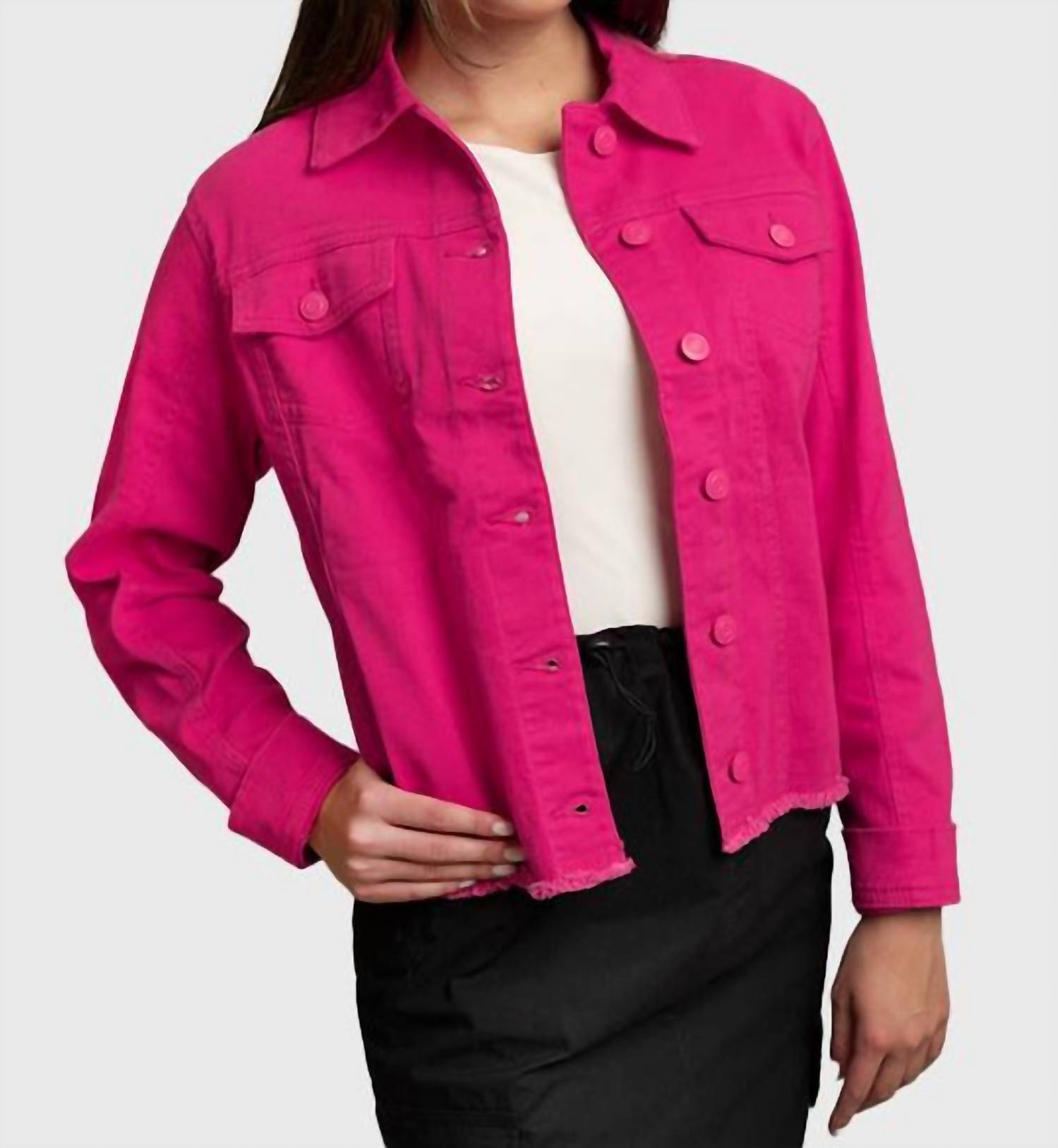 

Джинсовая куртка Angie с потертостями в цвете Malibu Pink Heart of Pine