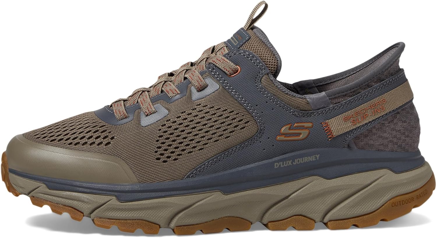 Мужские слипоны Skechers с расслабленной посадкой: D'lux Journey - кеды без шнурков с декоративной строчкой, Tan/Charcoal — фото 4