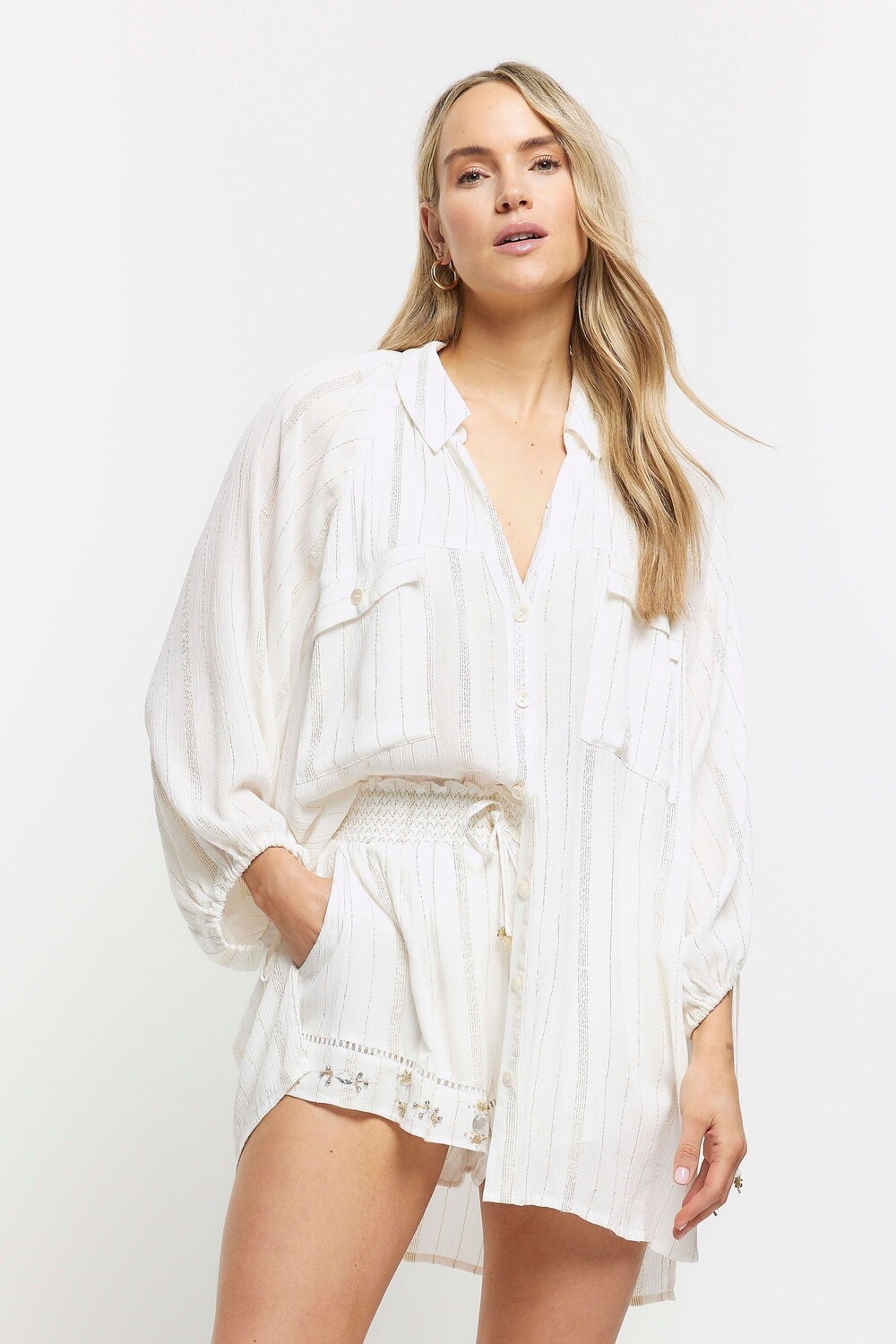 

Пляжная рубашка с металлизированными полосками River Island, бежевый