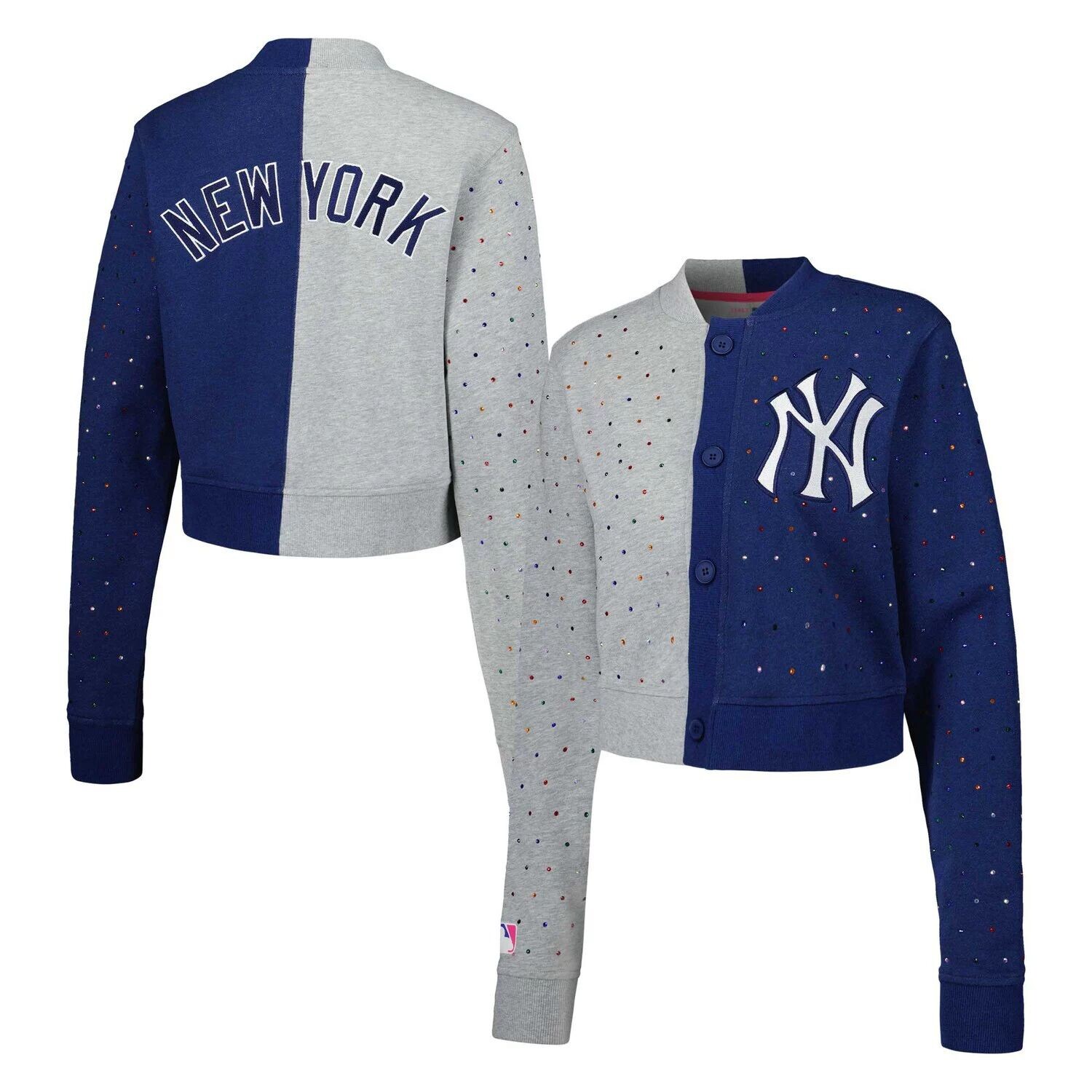

Женский укороченный кардиган на пуговицах, серый/темно-синий New York Yankees