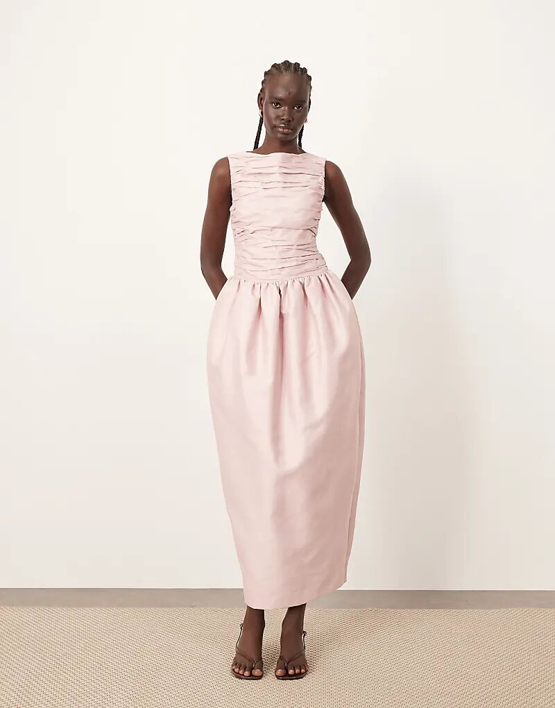 

Платье макси из структурированного атласа с присборенной талией ARRANGE розового цвета