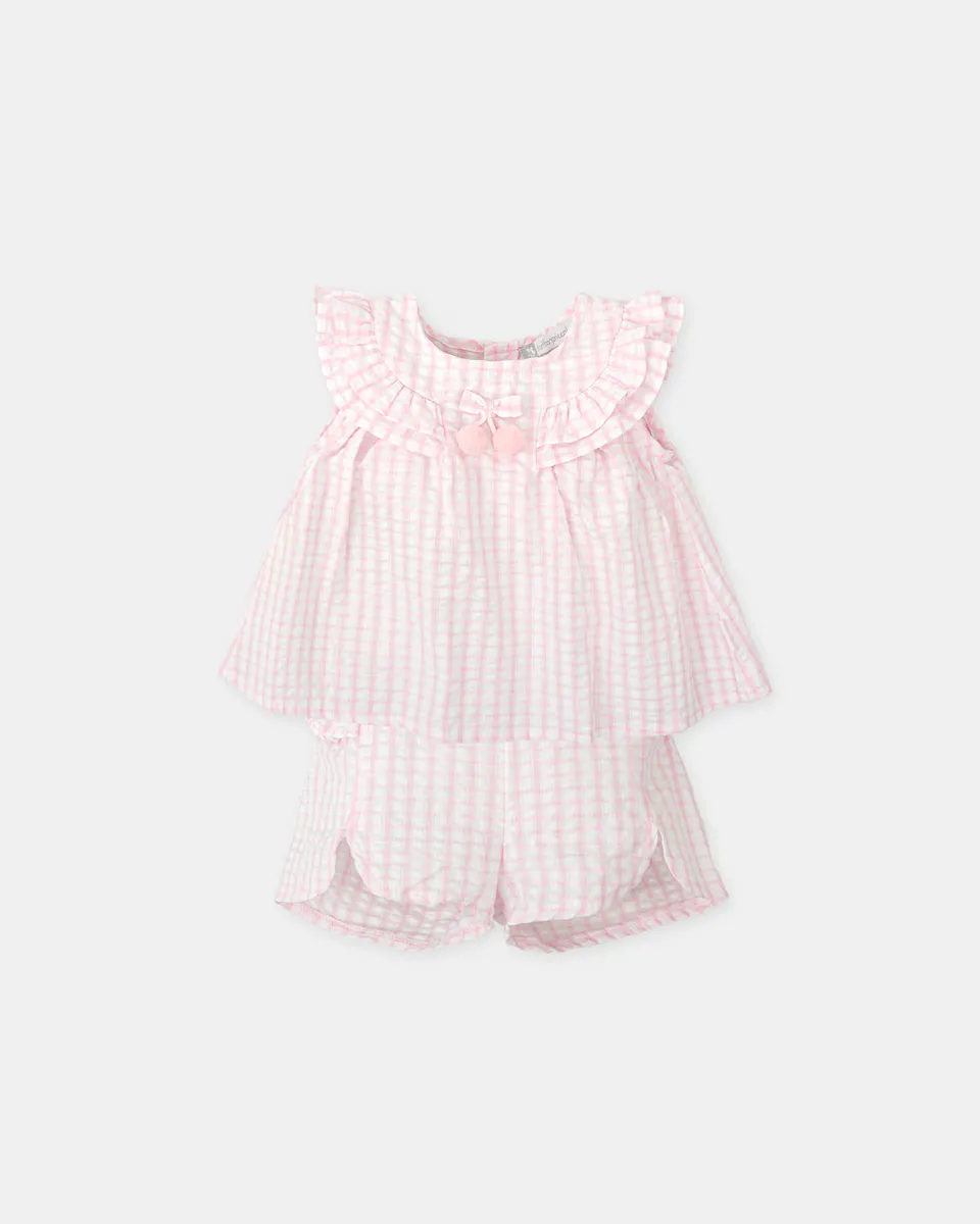 

Комплект для девочек из розовой блузки и шорт виши Tutto Piccolo, цвет Rosa
