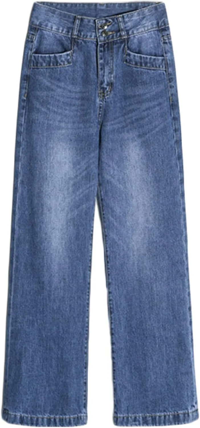 

Andongnywell женские модные джинсы с высокой талией и широкими штанинами