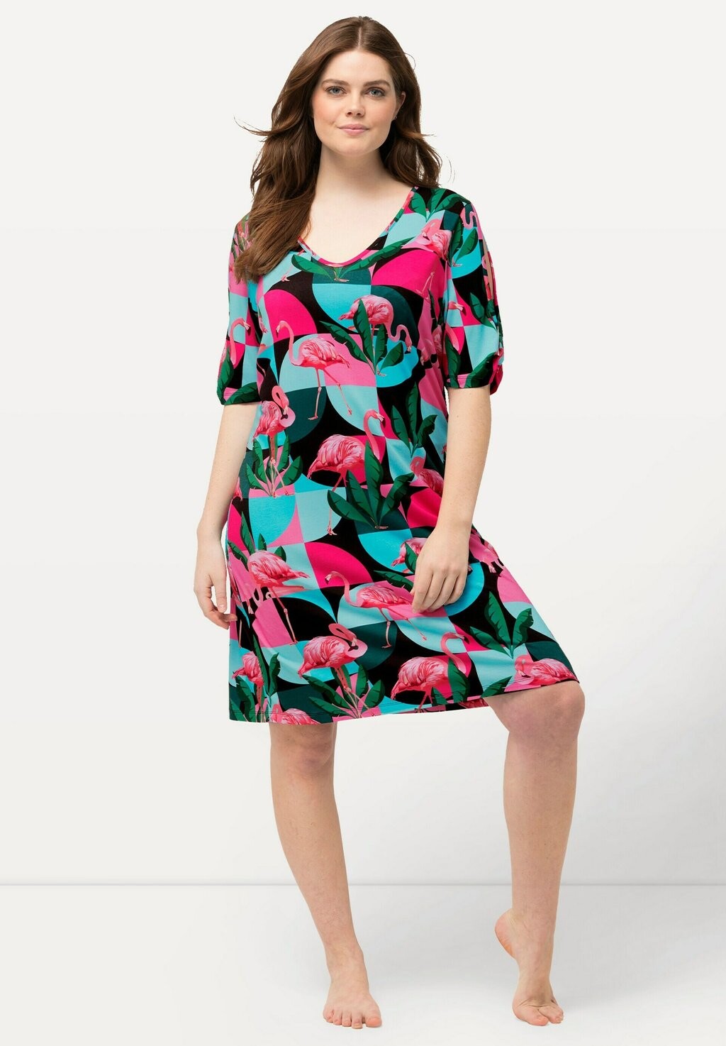 

Платье из джерси RETRO FLAMINGO PRINT CUTOUT Ulla Popken, черный