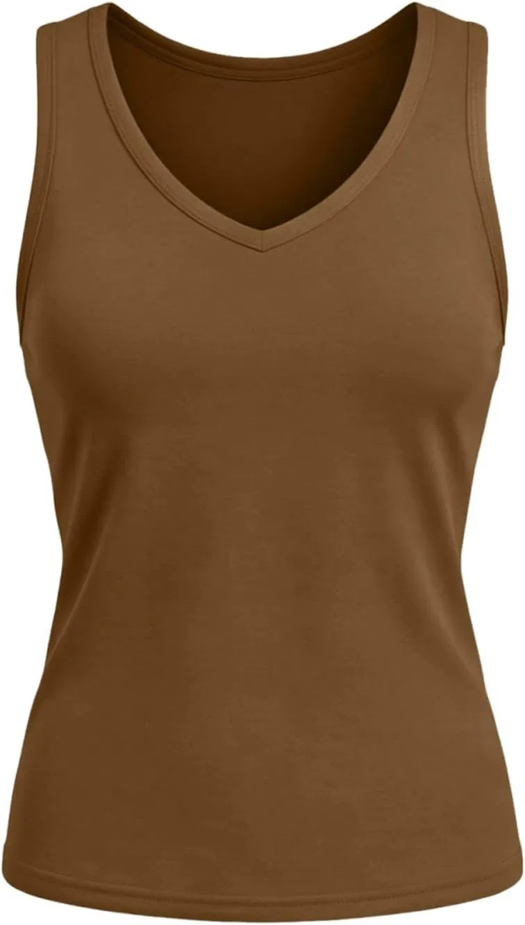 Женский топ без рукавов V-образным вырезом, Slim Fit, Brown — фото 4