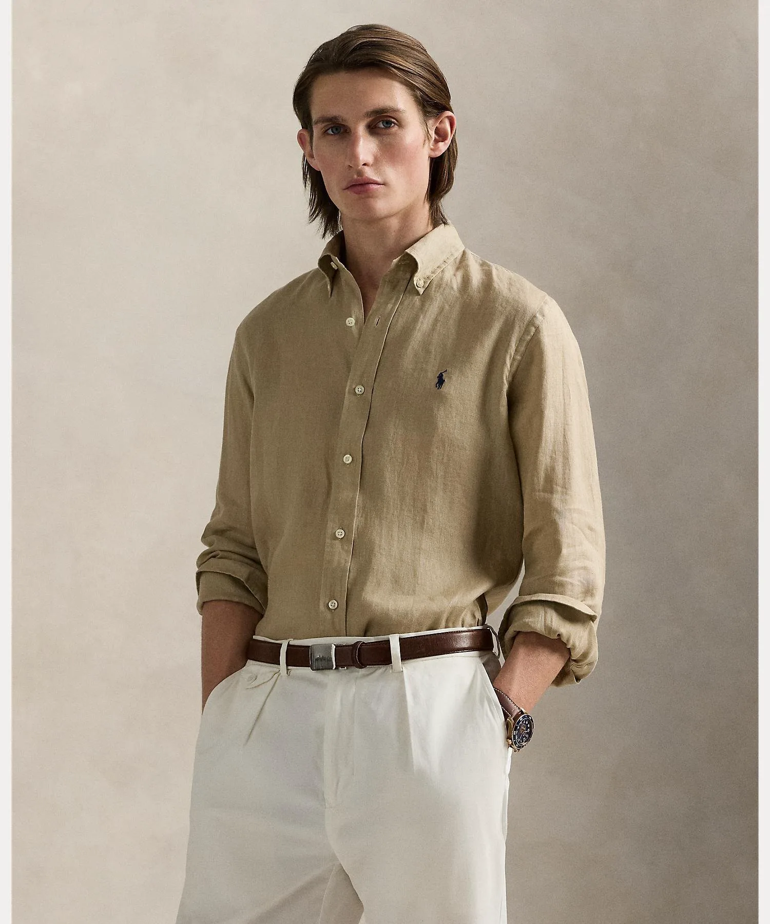 Классическая льняная рубашка Polo Ralph Lauren, 250 Brown