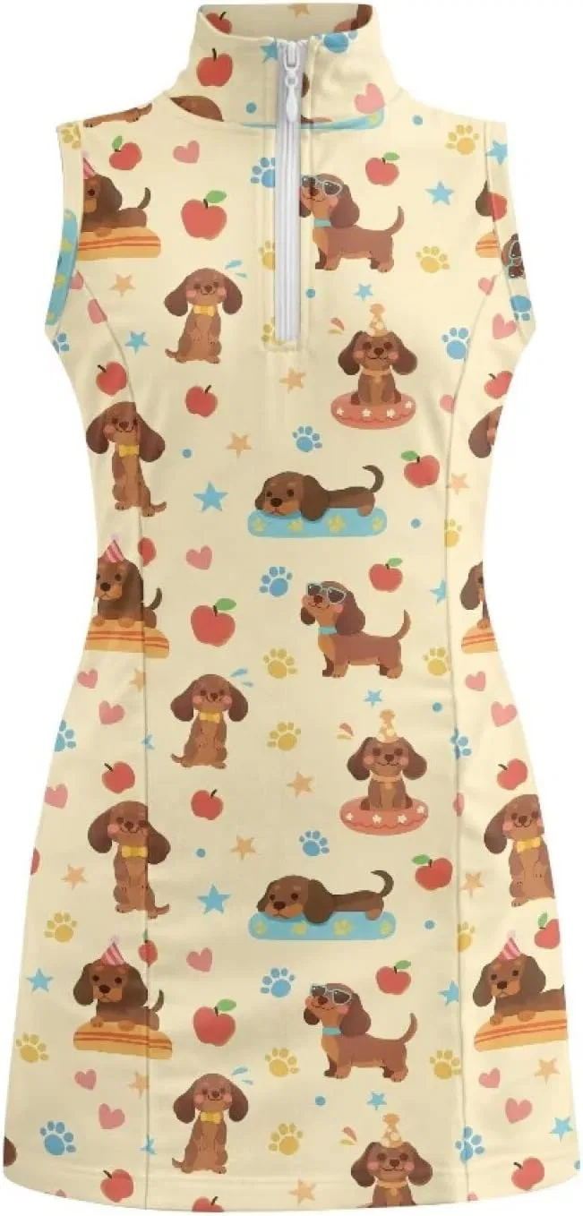 Платье для тенниса и гольфа Boatee с карманами, Cute Dachshund Print — фото 4