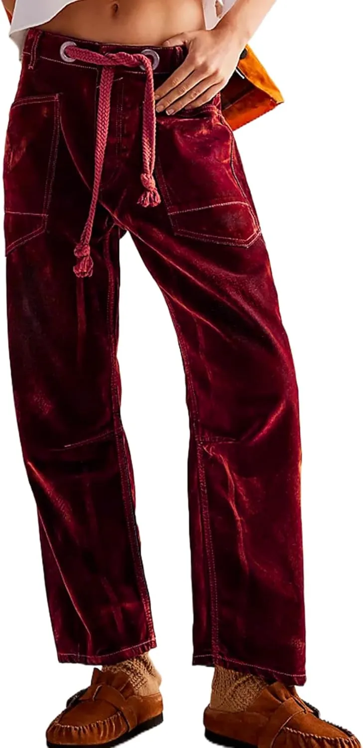 

Kedera Mid Rise Barrel Pant Women 2025 Spring Drawstring Wide Leg Denim Jean