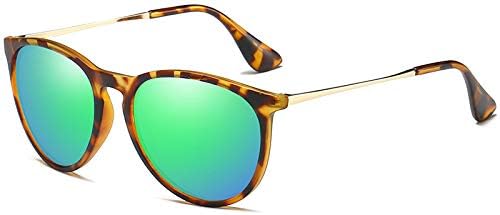 

Поляризованные солнцезащитные очки QIFP для женщин и мужчин - модный винтажный классический ретро-стиль 2025 года с круглыми зеркальными линзами Generic, Leopard Gold Framed & Green Lenses