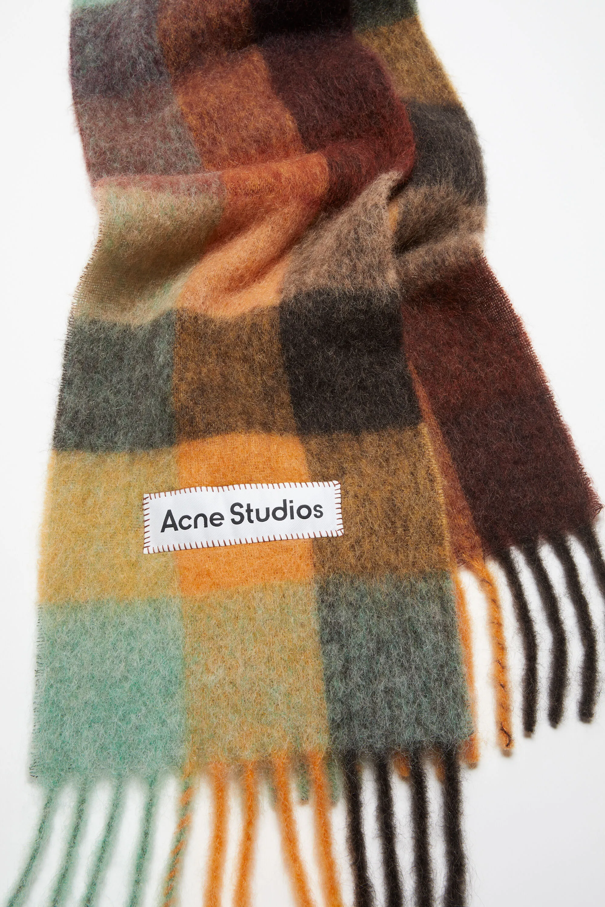 Шарф в клетку из мохера Acne Studios, Chestnut brown/yellow/green — фото 4