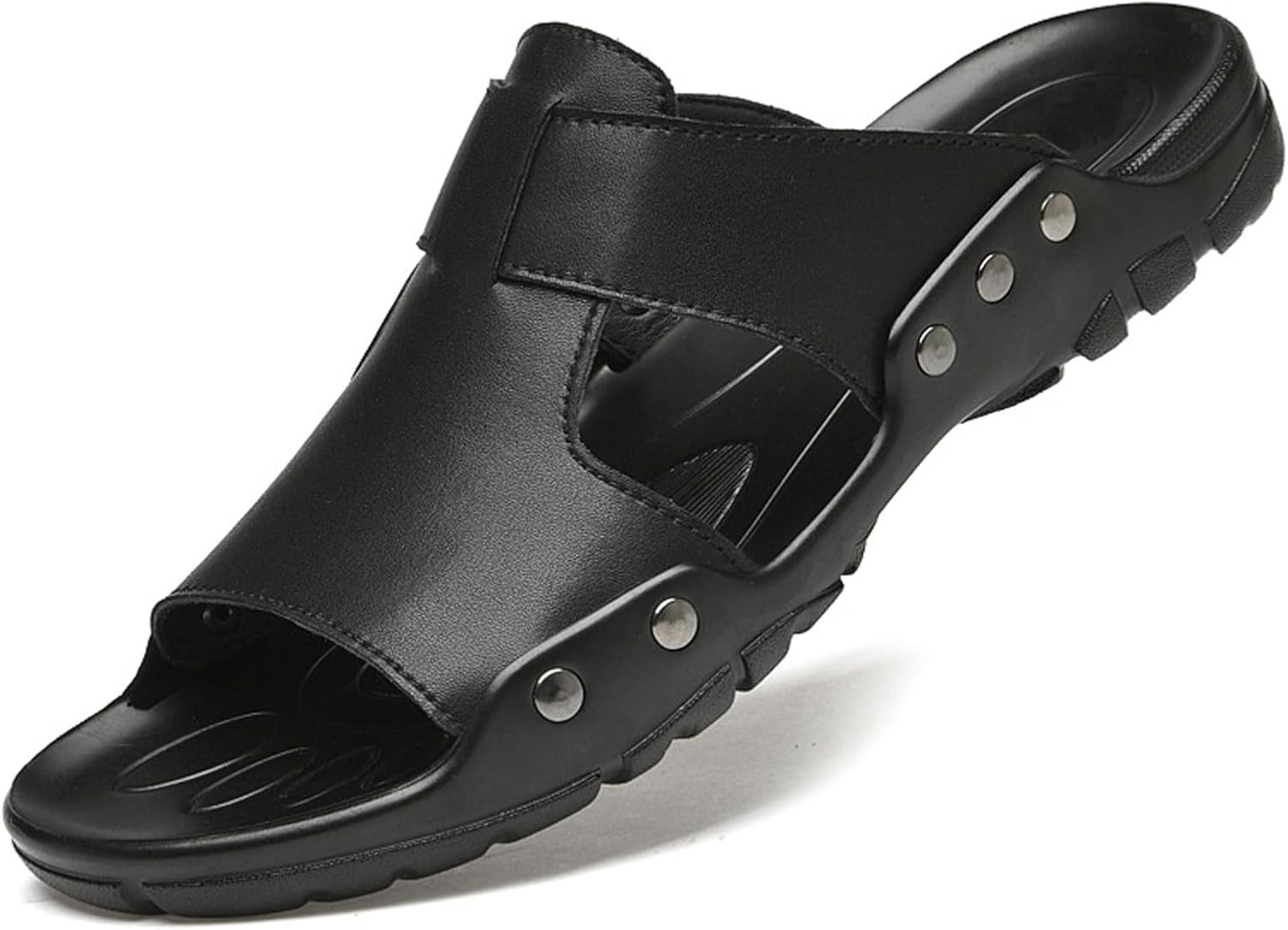 

Мужские кожаные шлепанцы BOTRENT с плоской подошвой, с открытым круглым носком, легкие, противоскользящие, без застежки, для лета, пляжа и отдыха на открытом воздухе, черный