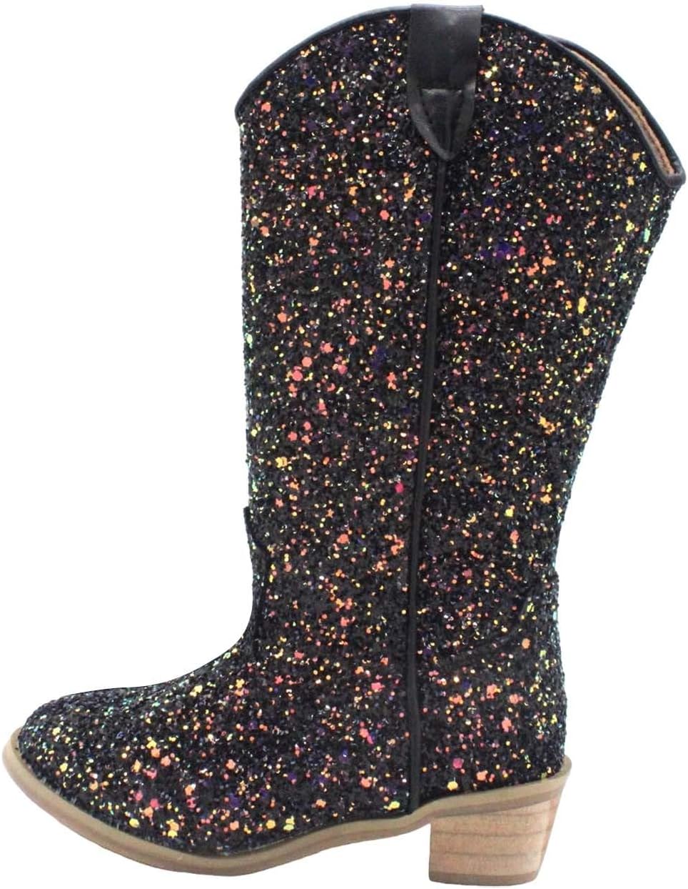 

Детские ковбойские блестящие сапоги с запрокидным носком, противоскользящие, с острым носком, средней голени, вестерн с низким каблуком для маленьких и больших детей Generic, Dark Gray