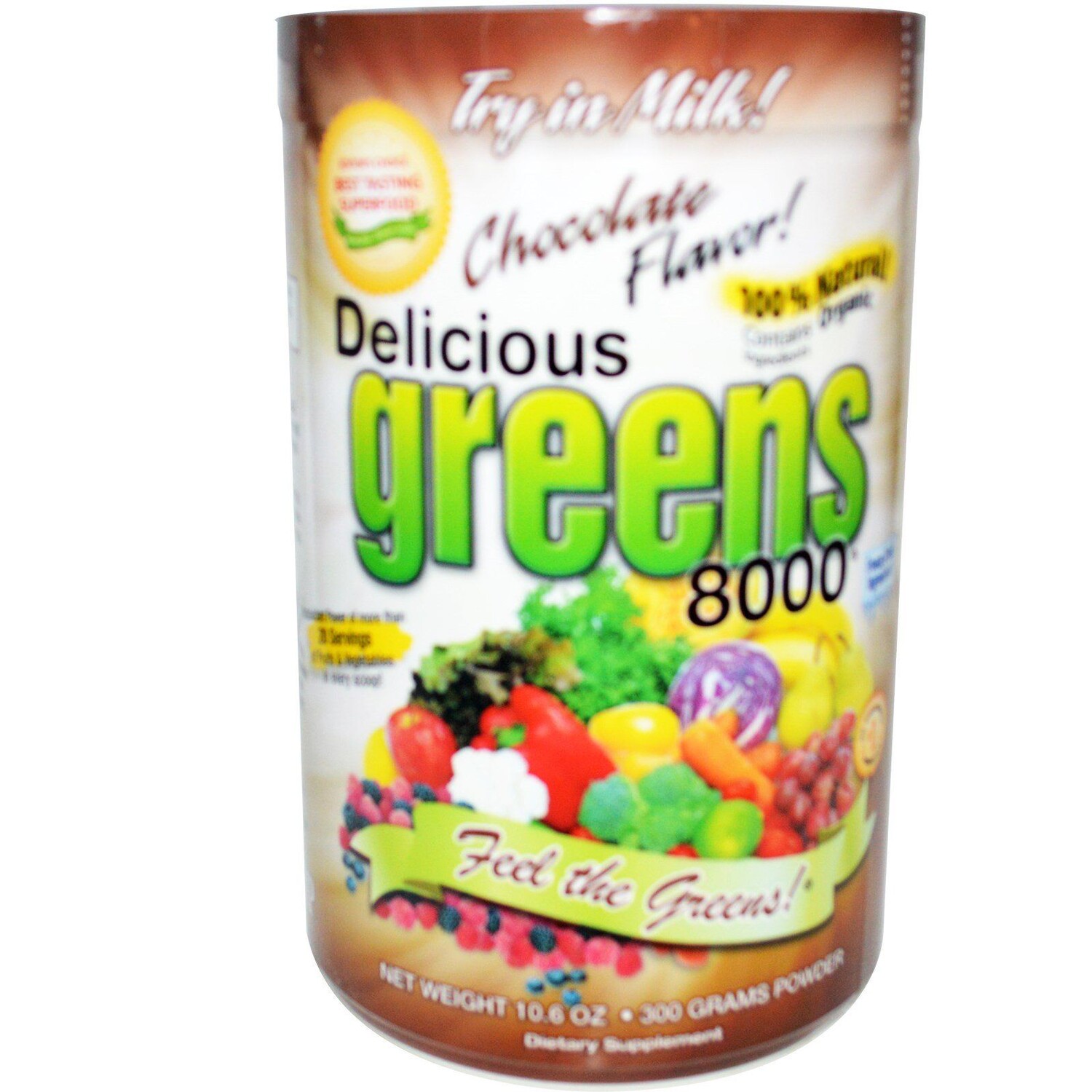 

Greens World Вкусная зелень 8000 шоколадный вкус 10,6 унций (300 г) в виде порошка