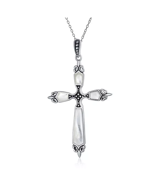 

Ожерелье-Крест с подвеской в виде геральдической лилии в западном стиле из окисленного стерлингового серебра с духовным религиозным мотивом, синяя натуральная бирюза Bling Jewelry, white