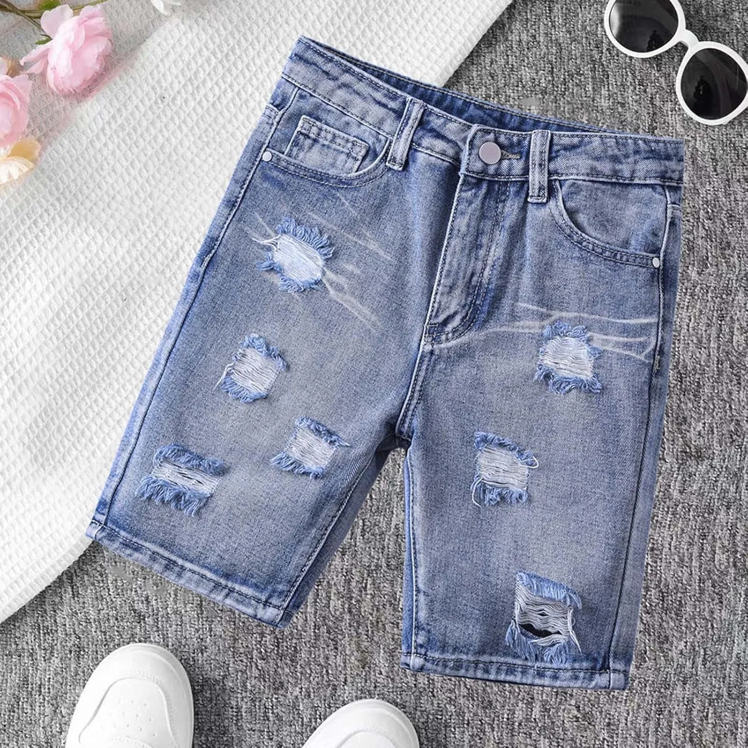 Шорты джинсовые рваные Boys Ripped Denim Shorts, Zb02- Sky Blue — фото 3