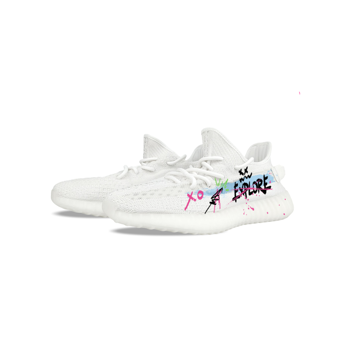 Adidas Originals Изи Буст 350 V2 Абразивоустойчивые Быстросохнущие Кроссовки Низкие Повседневные Унисекс Белый Синий — Белый, цвет White — фото 4