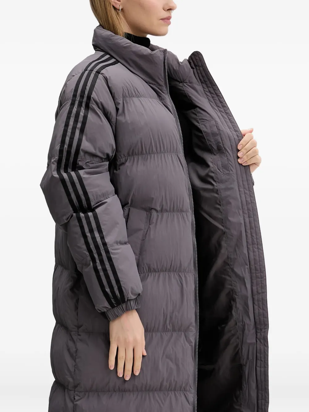 Стёганное пальто с вышитым логотипом Adidas, серый — фото 4