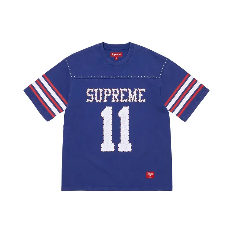 Футболка Supreme с коротким рукавом и заклепками, синяя