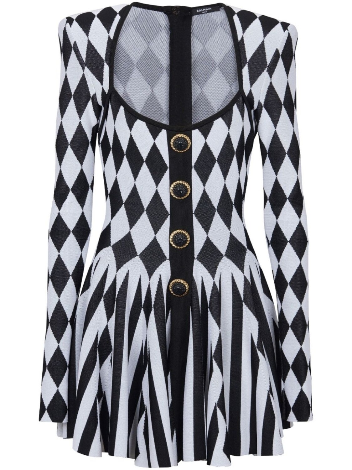 

Balmain платье мини вязки интарсия, черный