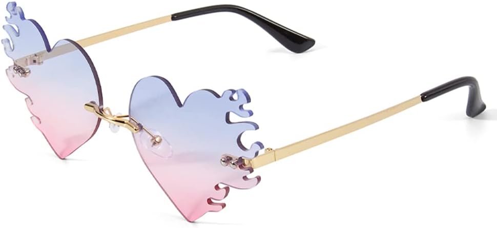 

Солнцезащитные очки ENTHYI Melting Heart Flame для женщин и мужчин. Модные очки без оправы для вечеринок и выпускных балов. Оригинальные очки с изображением сердца, огня и пламени, Pink Blue