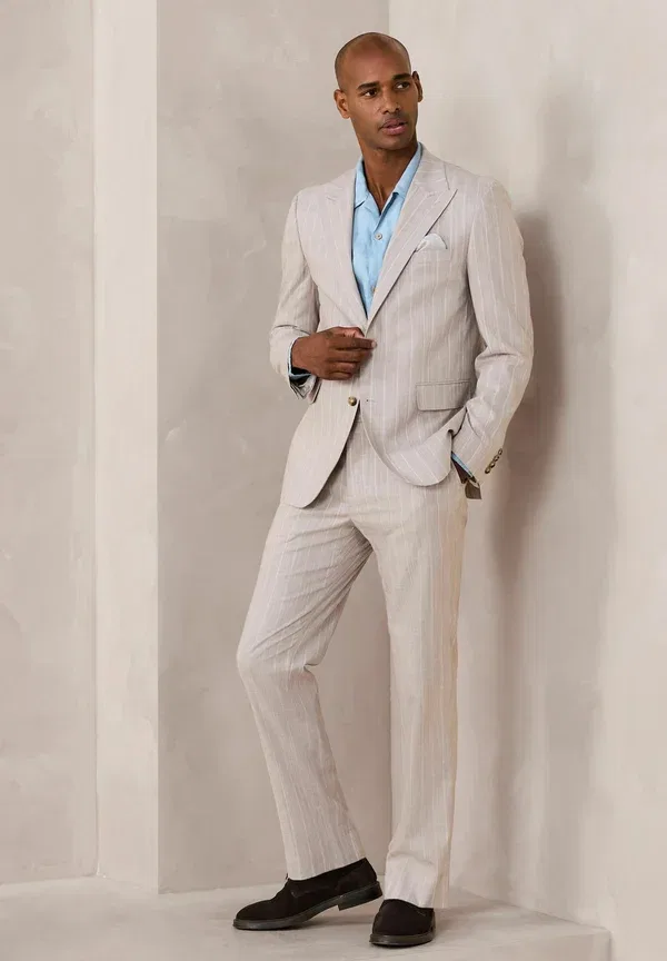 Классические брюки Regular fit Tailored Fit Stripe Suit Trousers Next, камень — фото 2