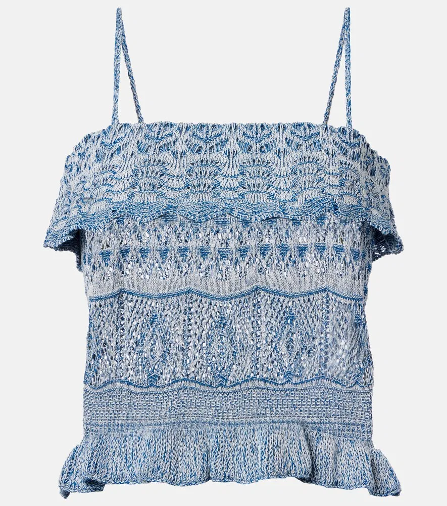 Вязаный хлопковый укороченный топ Etro, синий