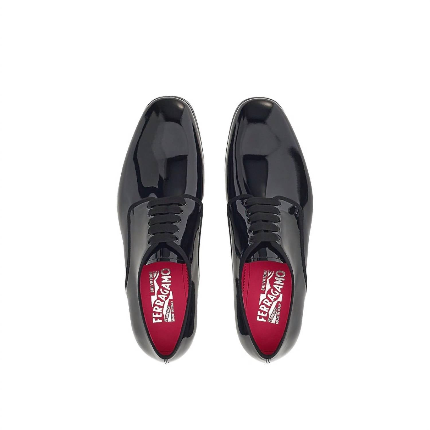 Мужские лакированные туфли Debry на шнуровке, черные Salvatore Ferragamo, черный — фото 4