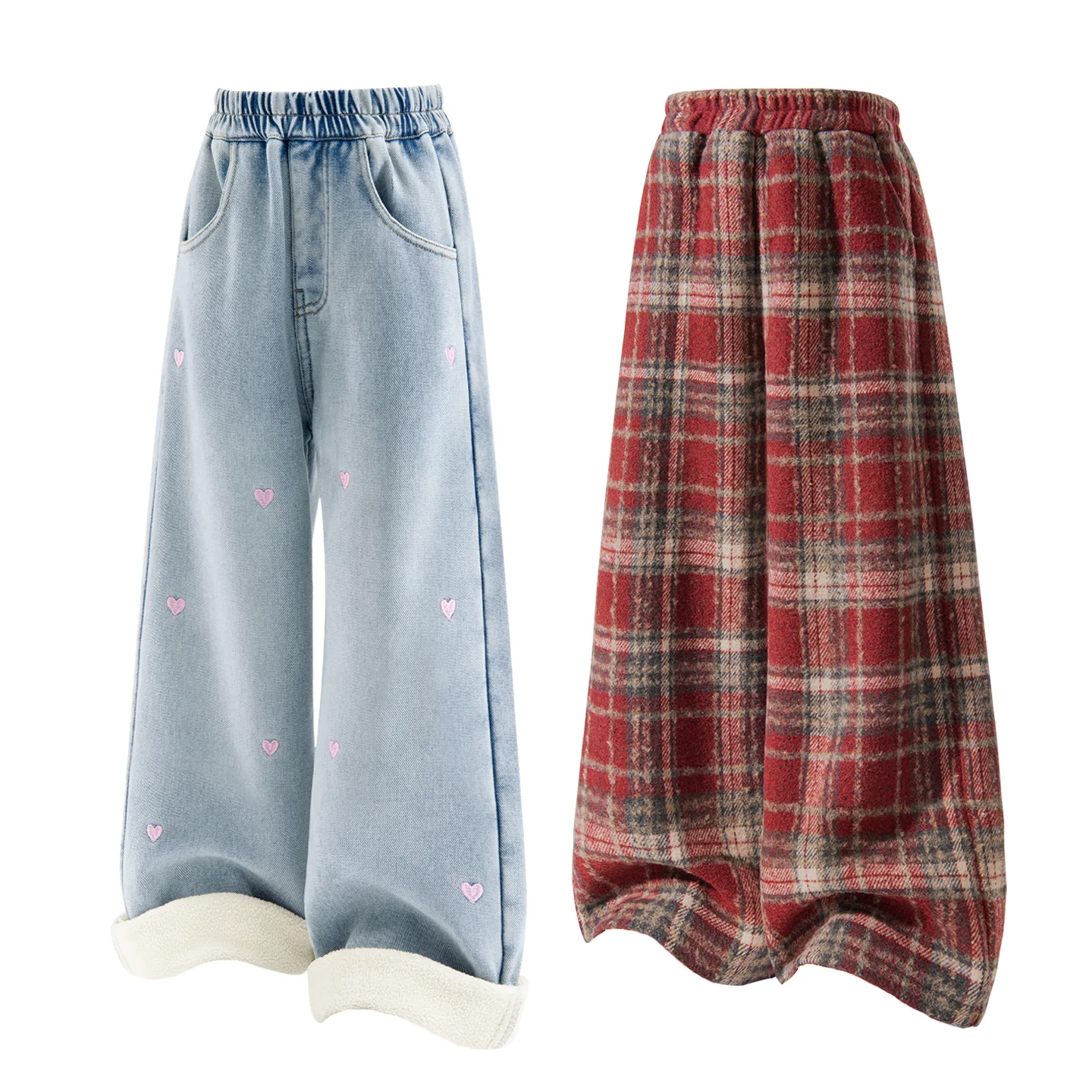 Детская повседневная спортивная толстовка Disney, [Thickened and Fleece-Lined]Solid Color Denim Light Blue+Solid Color Red Plaid