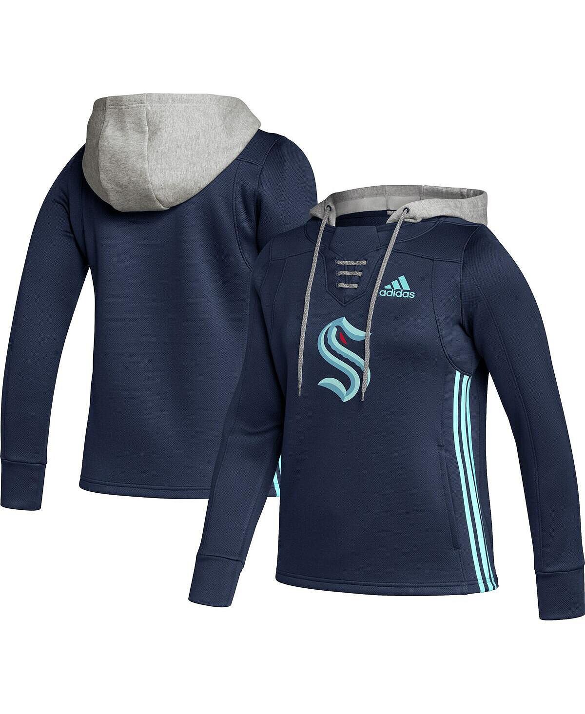 

Женская темно-синяя толстовка с капюшоном и кружевным пуловером Primeblue Team Seattle Kraken Skate adidas, Синий, Женская темно-синяя толстовка с капюшоном и кружевным пуловером Primeblue Team Seattle Kraken Skate adidas