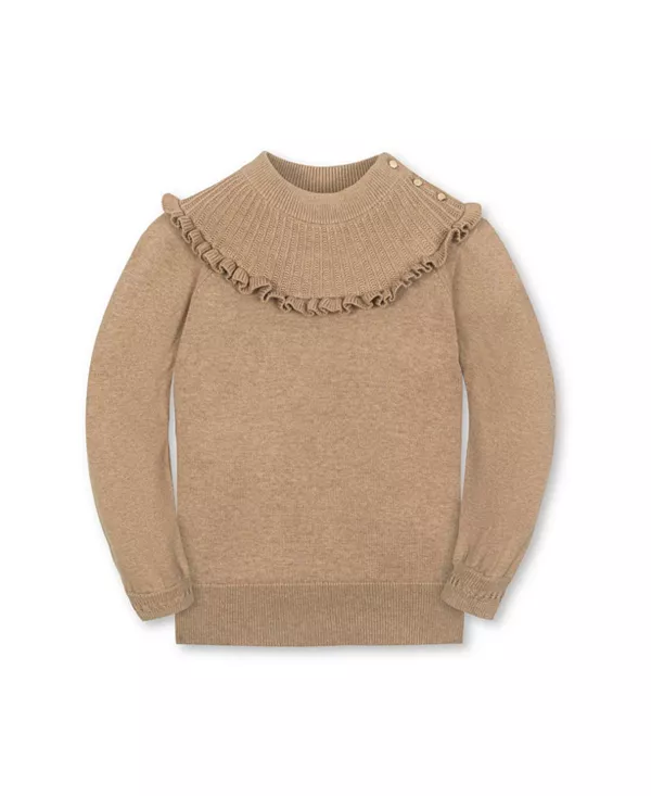 

Детский свитер с длинными рукавами, воротником-стойкой и оборками из органического хлопка - для малышек и девочек постарше. Hope & Henry, коричневый