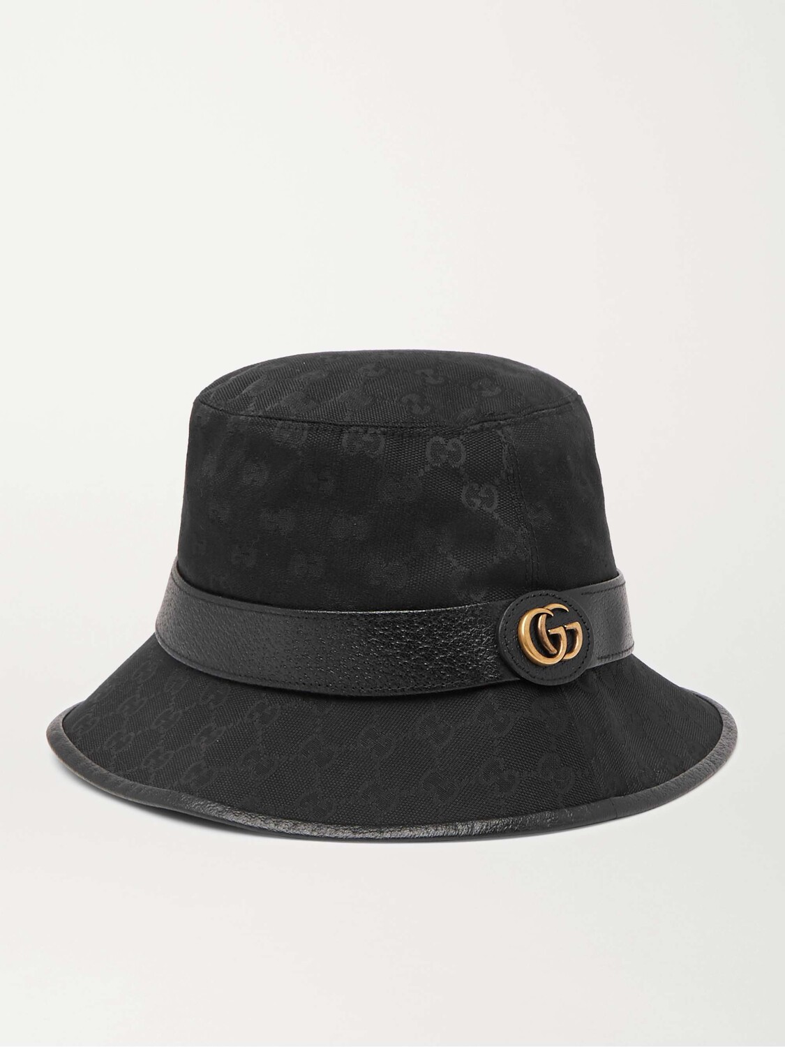 

Панама-ведро из парусины с монограммой и кожаной отделкой GUCCI, черный