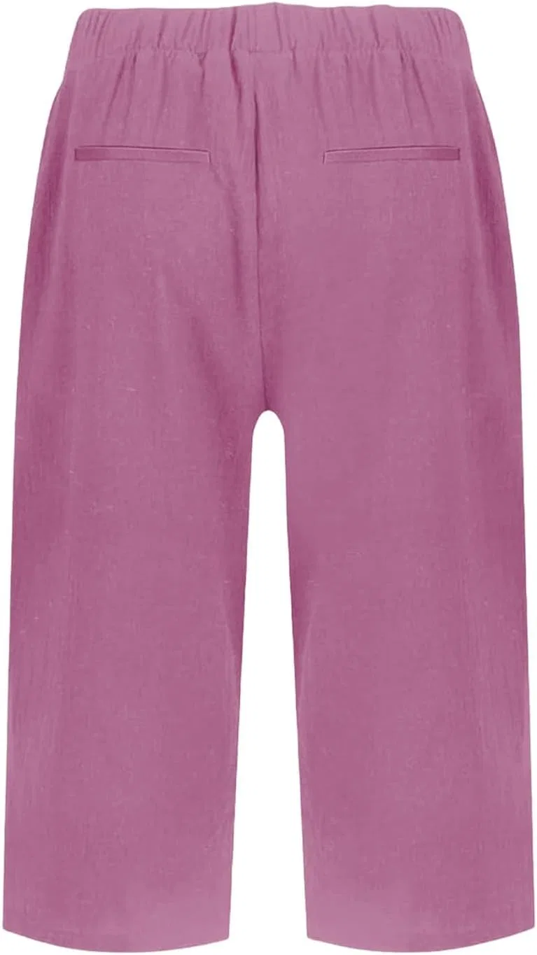 Шорты для женщин из хлопка и льна с карманами, Hot Pink — фото 4