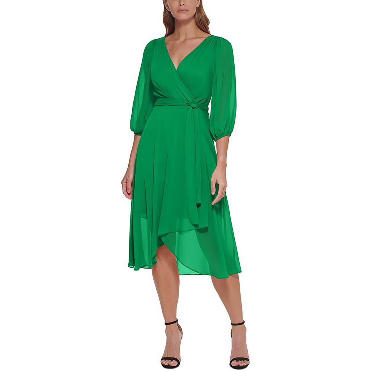 

Женское платье-миди с имитацией запаха и сюрплайзом DKNY, цвет asparagus green