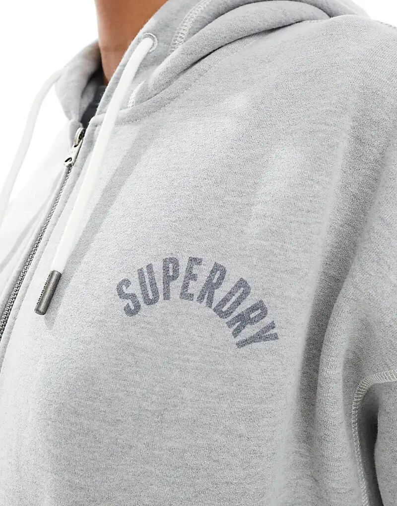 Толстовка Superdry Athletic Essential с капюшоном на молнии серого меланжевого цвета — фото 3