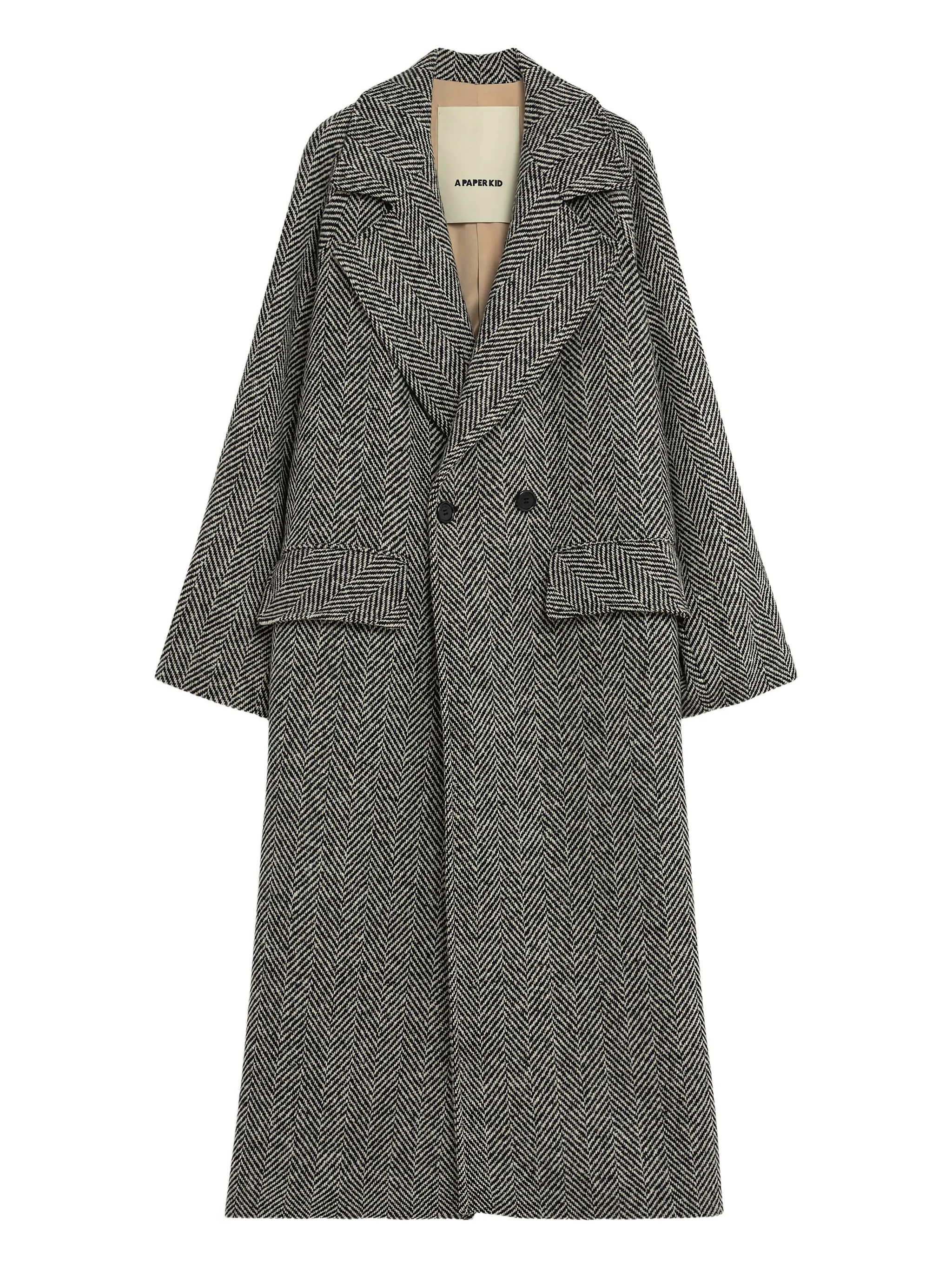 

Двубортное пальто с узором в елочку A Paper Kid, серый